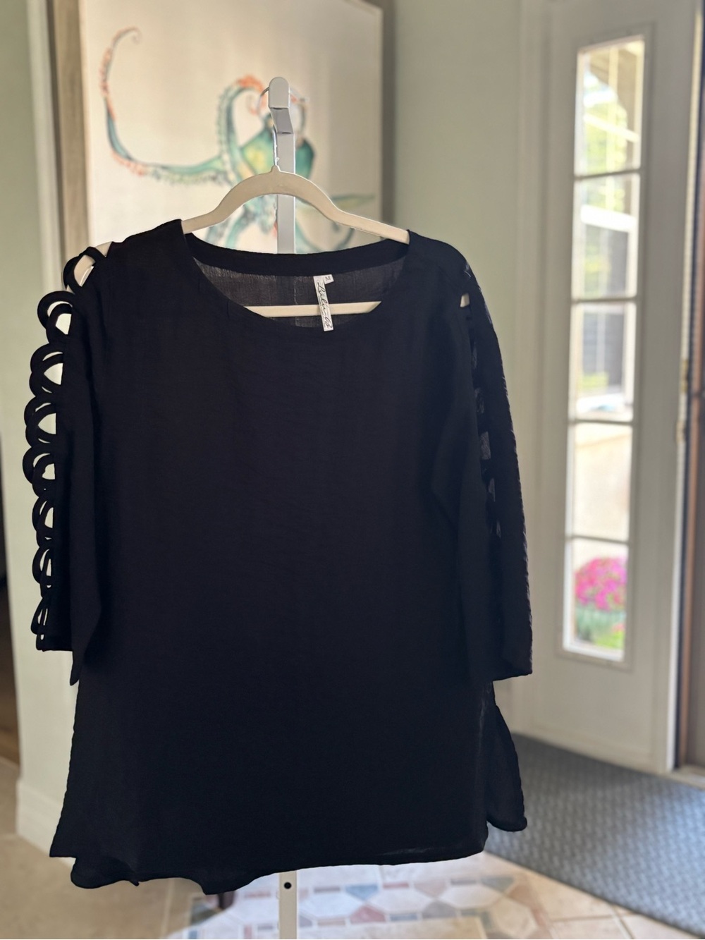 #092 Lulu-B Black Long-Sleeve Top with Loop Sleeve Detail